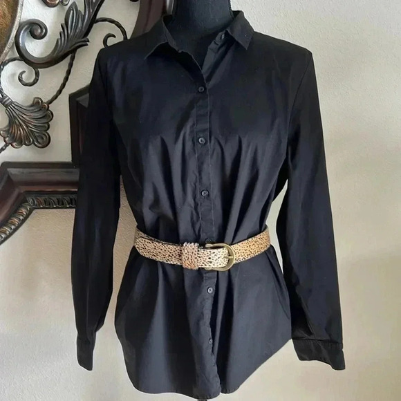 Apt. 9 Women’s Jet Black Button Down Long Sleeve Blouse Size XL - Picture 2 of 9
